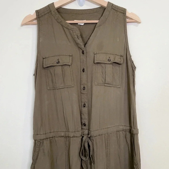 Caslon Sleeveless Green Army Waist Drawstring Jumpsuit - Picture 3 of 11